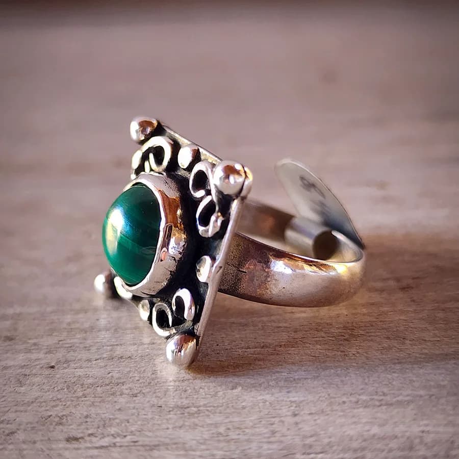 Anillo Piedra malaquita Cuadrado